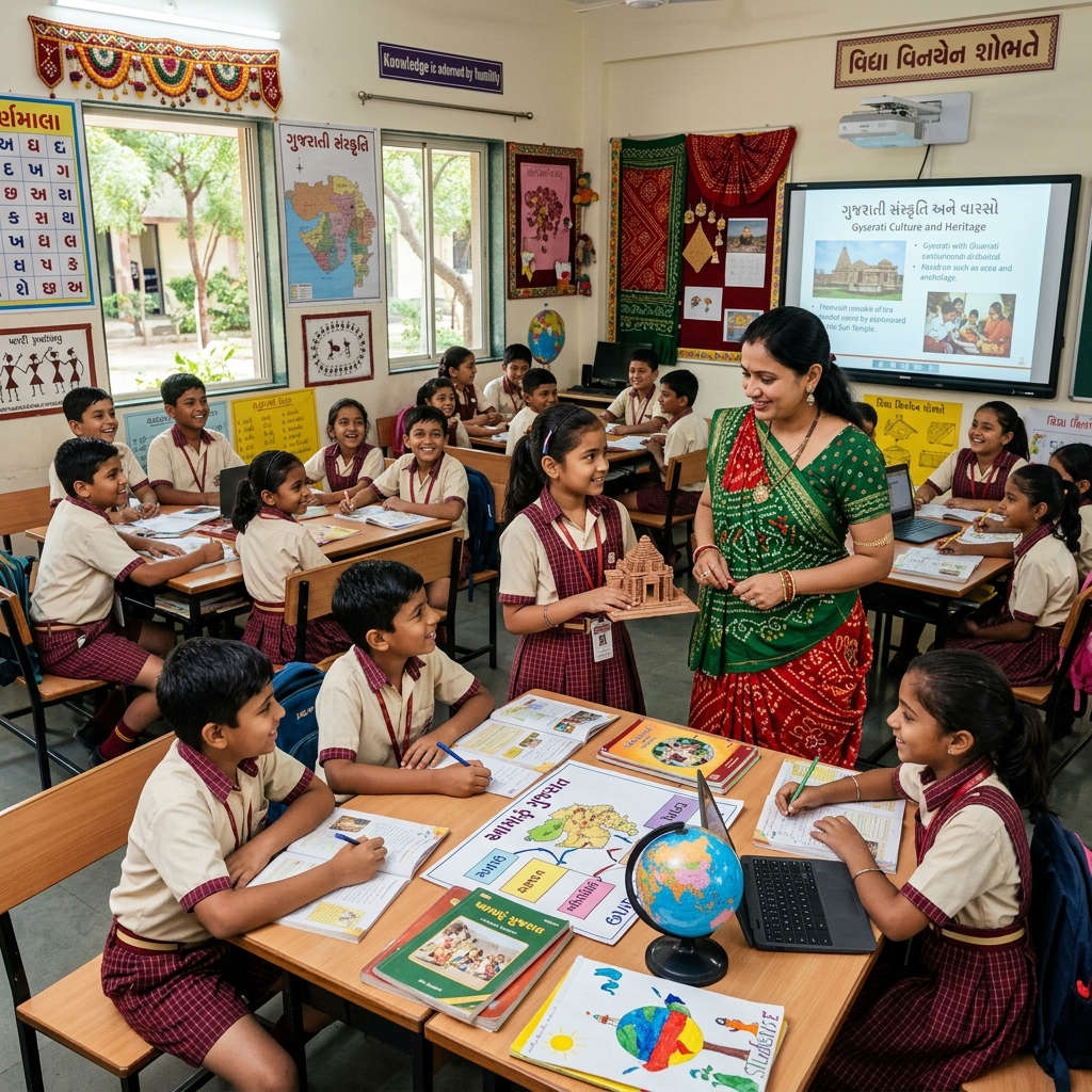 Indian students in classroom Gujarat